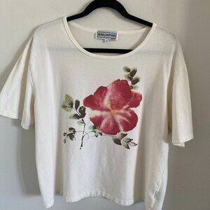 NINA COUTURE BOHO Women's White Flower Print Cropped  Crew Neck T Shirt Size 1X